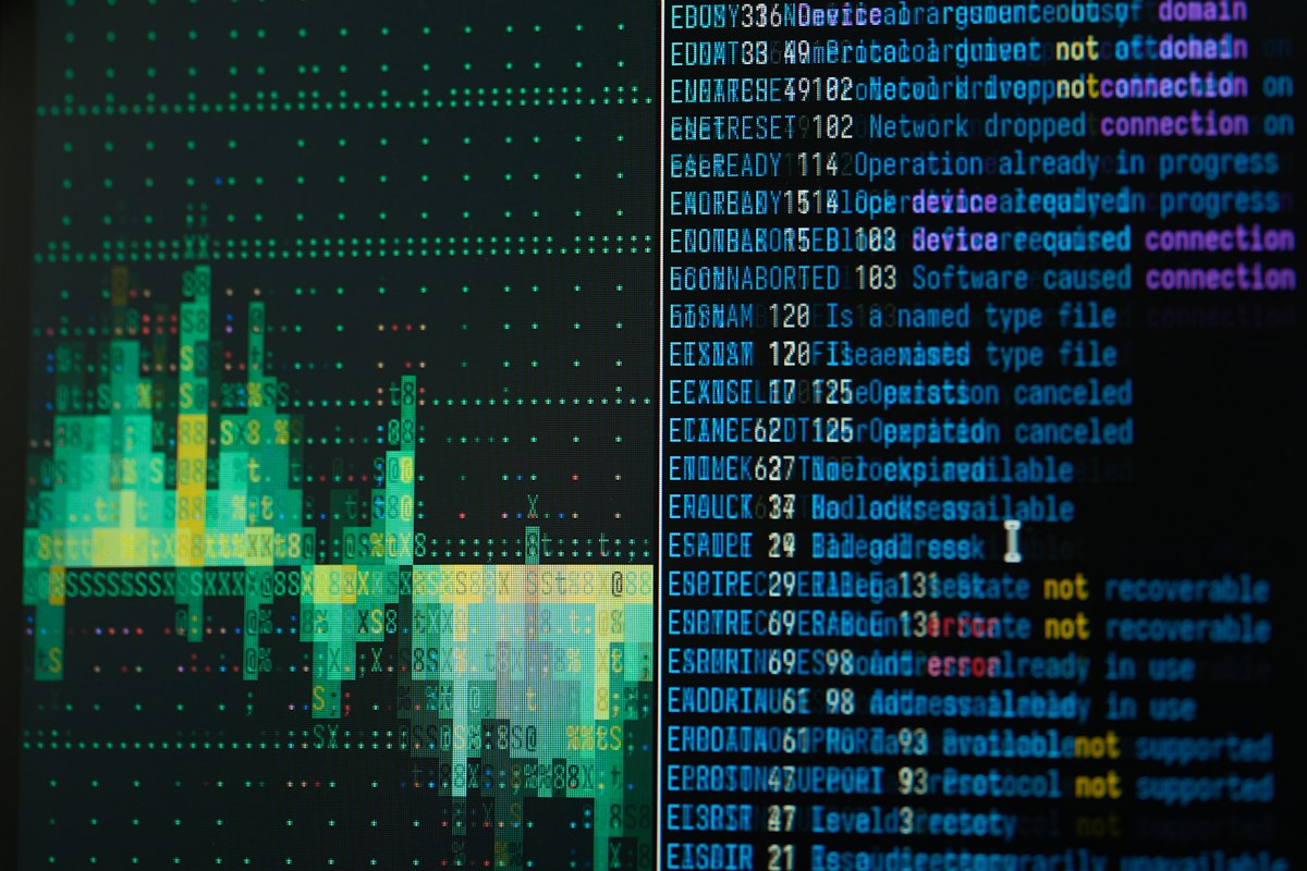 Close-up of a monitor displaying system diagnostics